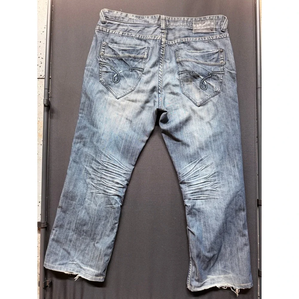 Ecko Unltd Relaxed Straight Leg Jeans Blue Whiskered Denim Sz 38 Y2K Streetwear